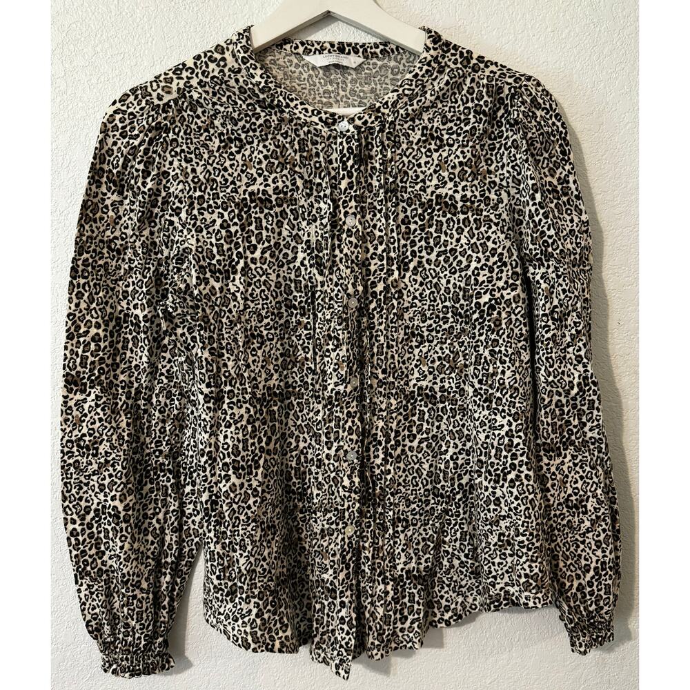 Lucky Brand Women's Long Sleeve Leopard Print Blouse Size M